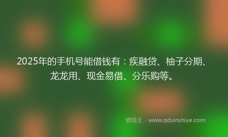 2025年的手机号能借钱有：疾融贷、柚子分期、龙龙用、现金易借、分乐购等。