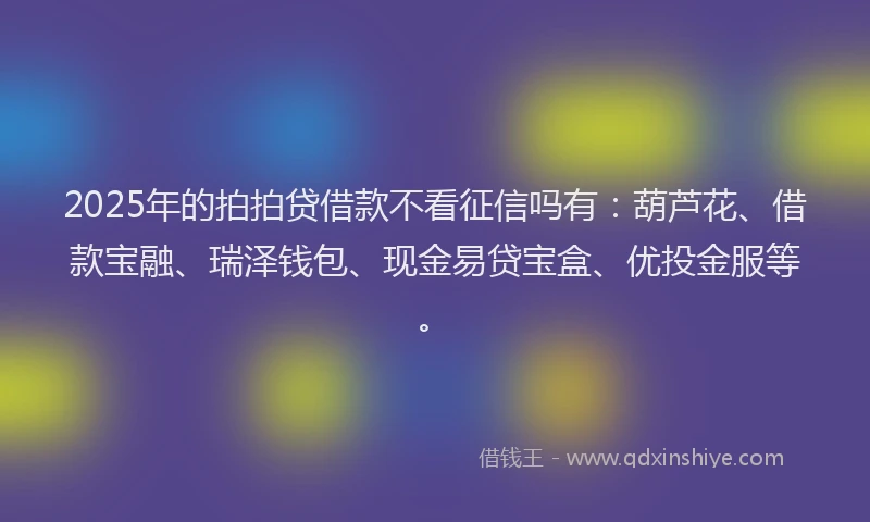 2025年的拍拍贷借款不看征信吗有：葫芦花、借款宝融、瑞泽钱包、现金易贷宝盒、优投金服等。