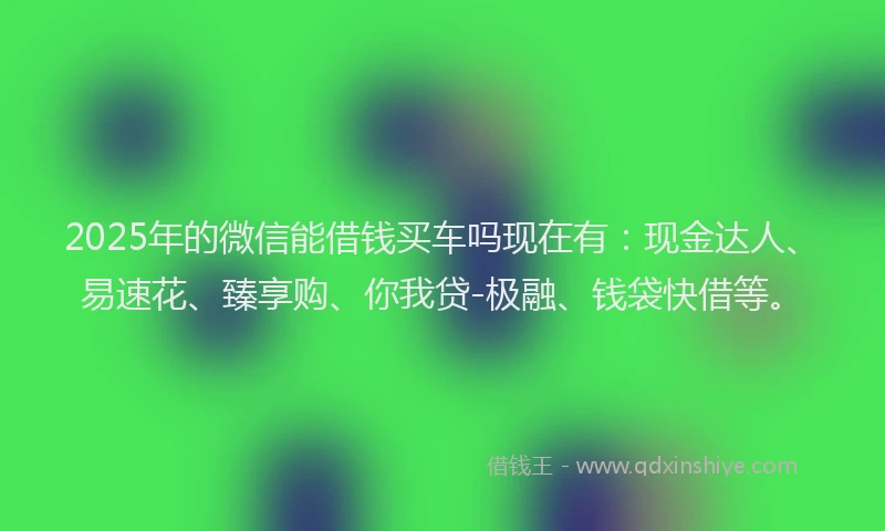 2025年的微信能借钱买车吗现在有：现金达人、易速花、臻享购、你我贷-极融、钱袋快借等。