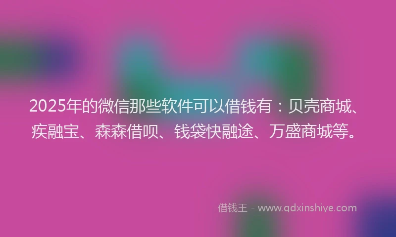 2025年的微信那些软件可以借钱有：贝壳商城、疾融宝、森森借呗、钱袋快融途、万盛商城等。