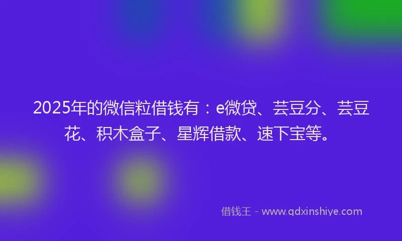 2025年的微信粒借钱有：e微贷、芸豆分、芸豆花、积木盒子、星辉借款、速下宝等。