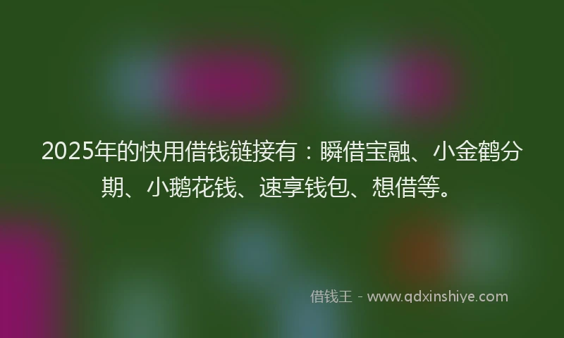 2025年的快用借钱链接有：瞬借宝融、小金鹤分期、小鹅花钱、速享钱包、想借等。