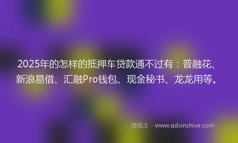 2025年的怎样的抵押车贷款通不过有：普融花、新浪易借、汇融Pro钱包、现金秘书、龙龙用等。