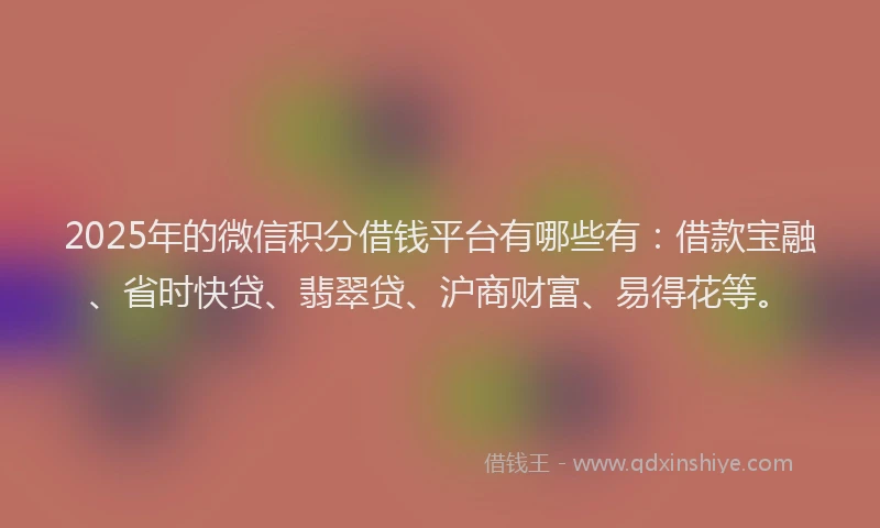 2025年的微信积分借钱平台有哪些有：借款宝融、省时快贷、翡翠贷、沪商财富、易得花等。