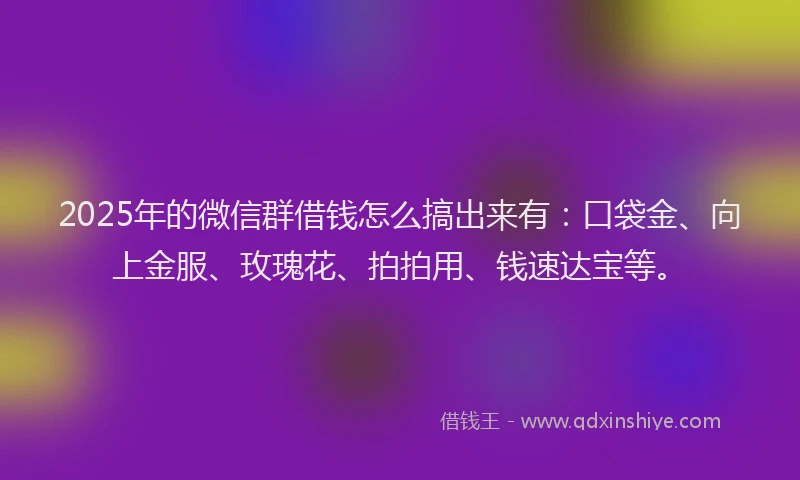 2025年的微信群借钱怎么搞出来有：口袋金、向上金服、玫瑰花、拍拍用、钱速达宝等。