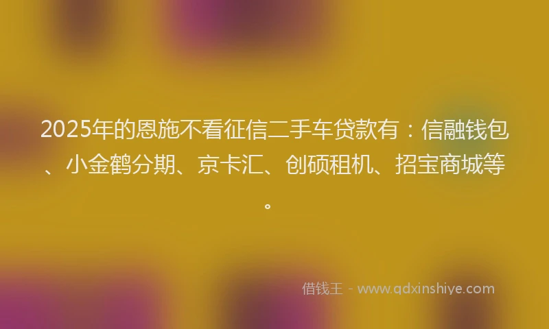 2025年的恩施不看征信二手车贷款有：信融钱包、小金鹤分期、京卡汇、创硕租机、招宝商城等。