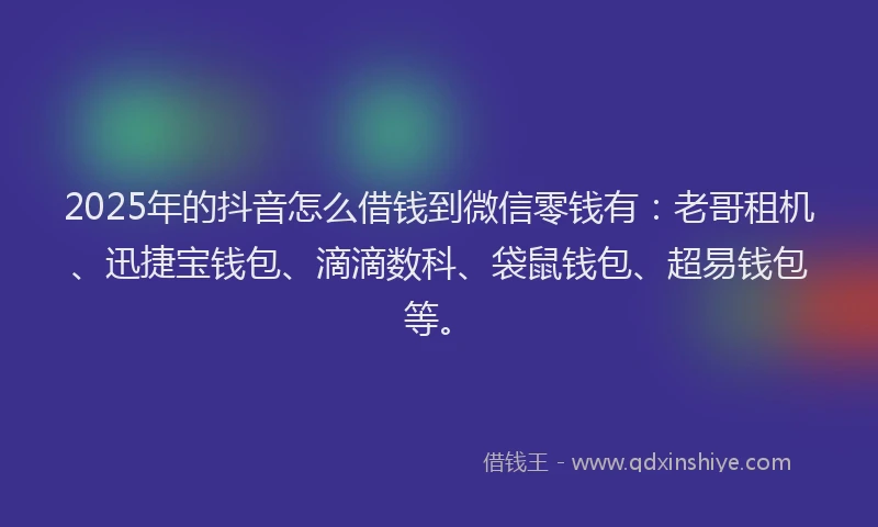 2025年的抖音怎么借钱到微信零钱有：老哥租机、迅捷宝钱包、滴滴数科、袋鼠钱包、超易钱包等。