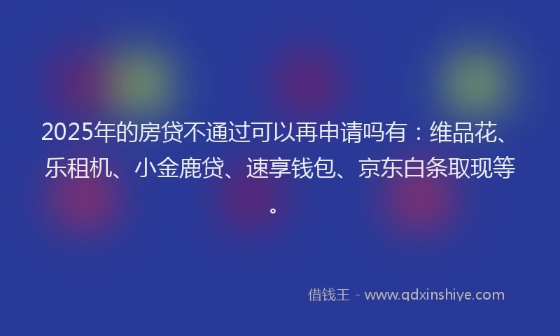 2025年的房贷不通过可以再申请吗有：维品花、乐租机、小金鹿贷、速享钱包、京东白条取现等。