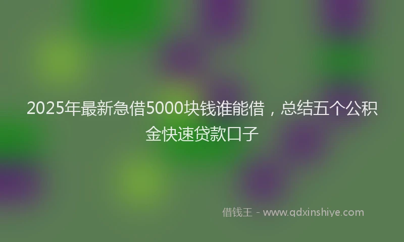 2025年最新急借5000块钱谁能借，总结五个公积金快速贷款口子