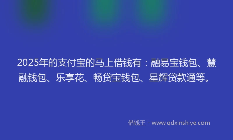 2025年的支付宝的马上借钱有：融易宝钱包、慧融钱包、乐享花、畅贷宝钱包、星辉贷款通等。