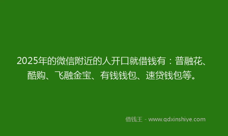 2025年的微信附近的人开口就借钱有：普融花、酷购、飞融金宝、有钱钱包、速贷钱包等。