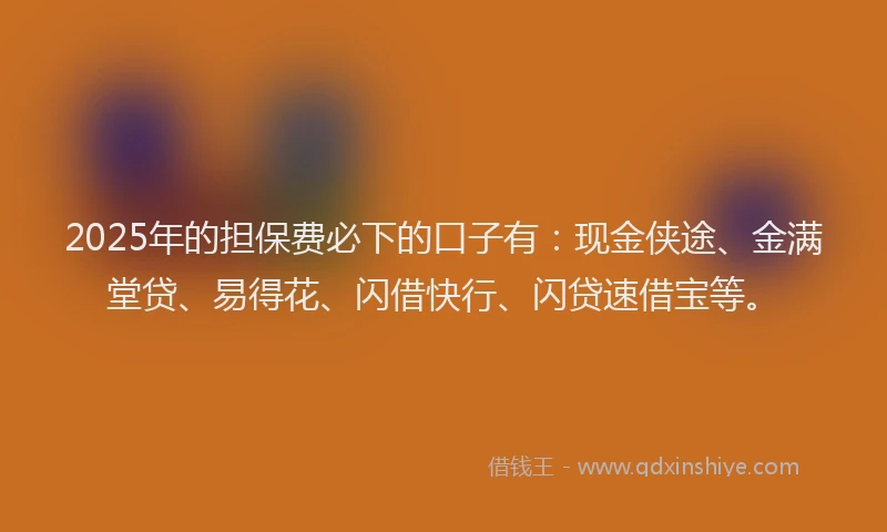 2025年的担保费必下的口子有：现金侠途、金满堂贷、易得花、闪借快行、闪贷速借宝等。
