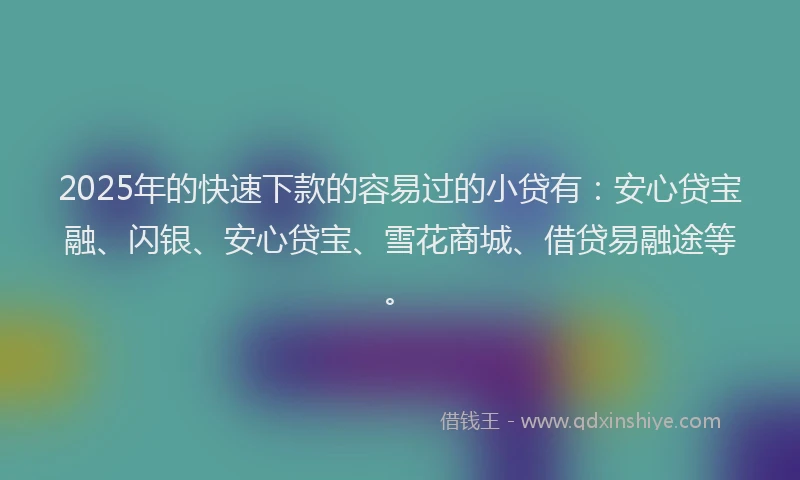 2025年的快速下款的容易过的小贷有：安心贷宝融、闪银、安心贷宝、雪花商城、借贷易融途等。