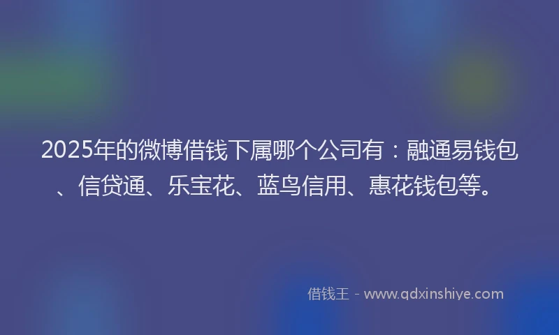 2025年的微博借钱下属哪个公司有：融通易钱包、信贷通、乐宝花、蓝鸟信用、惠花钱包等。