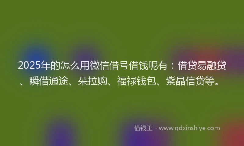 2025年的怎么用微信借号借钱呢有:借贷易融贷、瞬借通途、朵拉购、福禄钱包、紫晶信贷等。