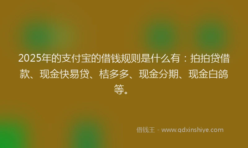 2025年的支付宝的借钱规则是什么有：拍拍贷借款、现金快易贷、桔多多、现金分期、现金白鸽等。