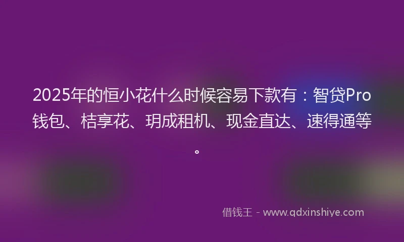 2025年的恒小花什么时候容易下款有：智贷Pro钱包、桔享花、玥成租机、现金直达、速得通等。