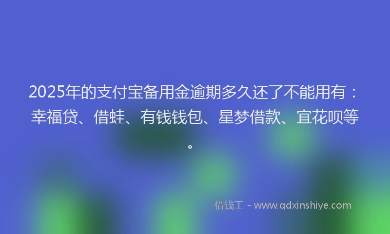 2025年的支付宝备用金逾期多久还了不能用有：幸福贷、借蛙、有钱钱包、星梦借款、宜花呗等。