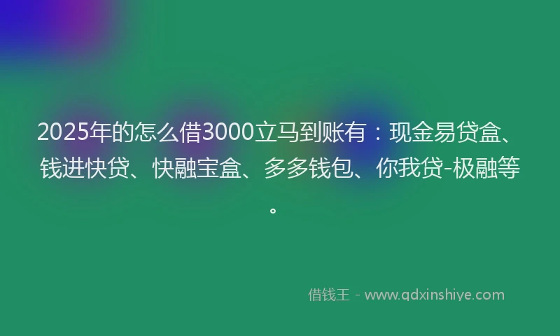 2025年的怎么借3000立马到账有：现金易贷盒、钱进快贷、快融宝盒、多多钱包、你我贷-极融等。