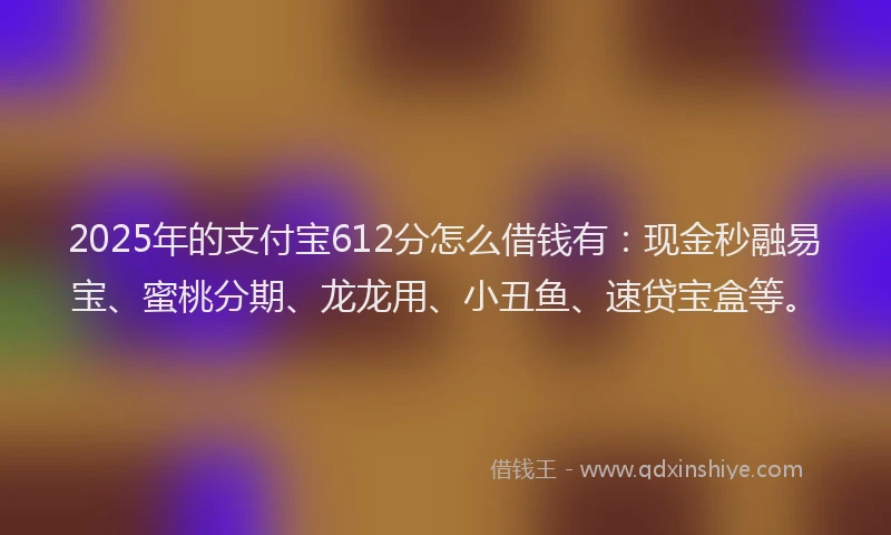 2025年的支付宝612分怎么借钱有：现金秒融易宝、蜜桃分期、龙龙用、小丑鱼、速贷宝盒等。