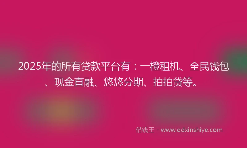 2025年的所有贷款平台有：一橙租机、全民钱包、现金直融、悠悠分期、拍拍贷等。