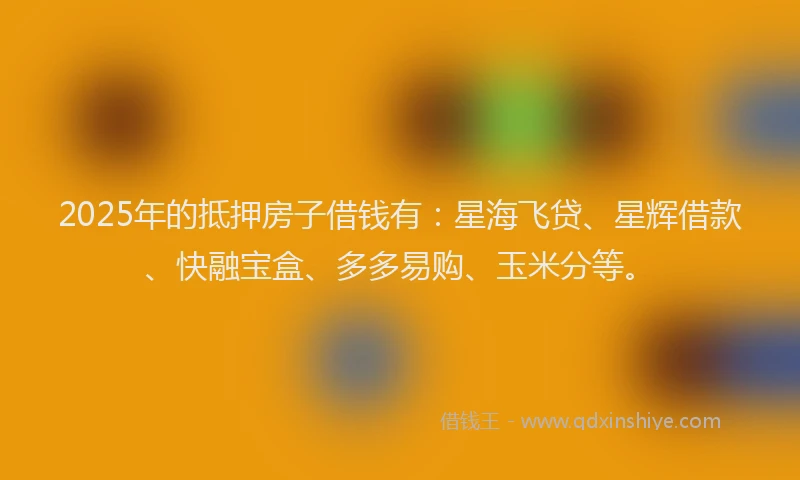 2025年的抵押房子借钱有：星海飞贷、星辉借款、快融宝盒、多多易购、玉米分等。