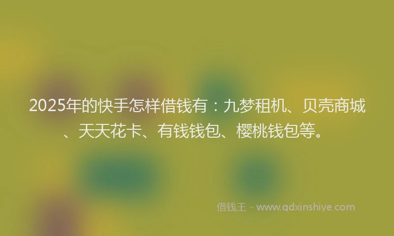 2025年的快手怎样借钱有：九梦租机、贝壳商城、天天花卡、有钱钱包、樱桃钱包等。