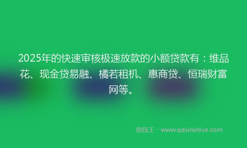 2025年的快速审核极速放款的小额贷款有：维品花、现金贷易融、橘若租机、惠商贷、恒瑞财富网等。