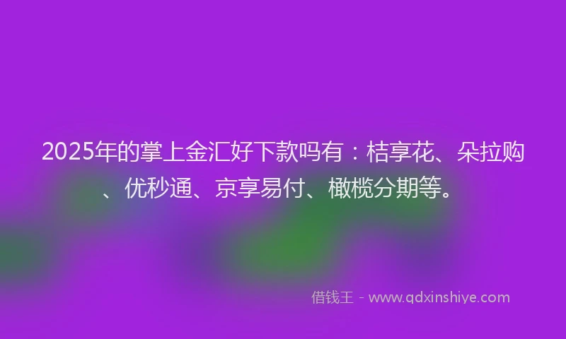 2025年的掌上金汇好下款吗有：桔享花、朵拉购、优秒通、京享易付、橄榄分期等。