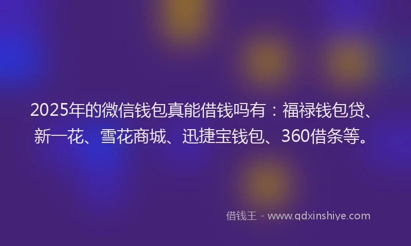 2025年的微信钱包真能借钱吗有：福禄钱包贷、新一花、雪花商城、迅捷宝钱包、360借条等。