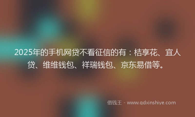 2025年的手机网贷不看征信的有：桔享花、宜人贷、维维钱包、祥瑞钱包、京东易借等。