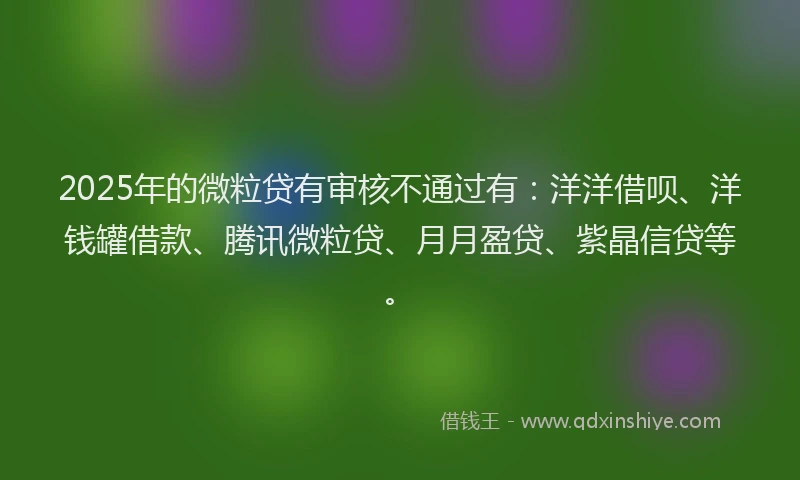 2025年的微粒贷有审核不通过有：洋洋借呗、洋钱罐借款、腾讯微粒贷、月月盈贷、紫晶信贷等。