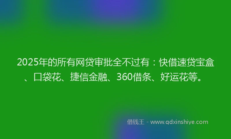 2025年的所有网贷审批全不过有：快借速贷宝盒、口袋花、捷信金融、360借条、好运花等。