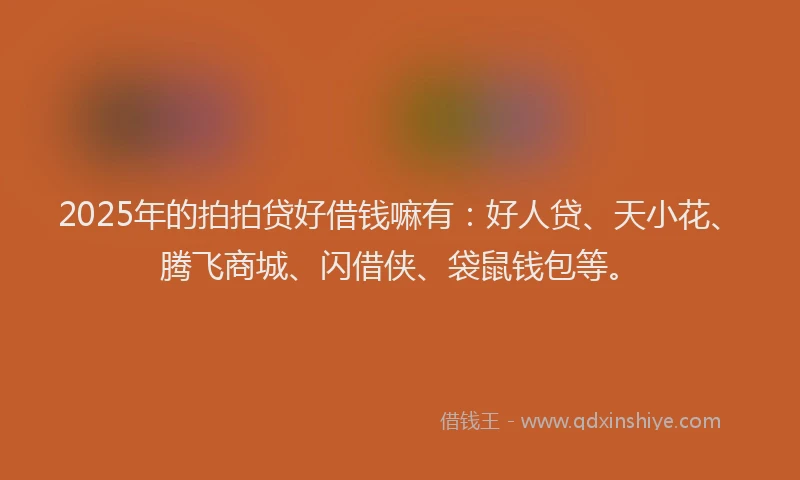 2025年的拍拍贷好借钱嘛有:好人贷、天小花、腾飞商城、闪借侠、袋鼠钱包等。