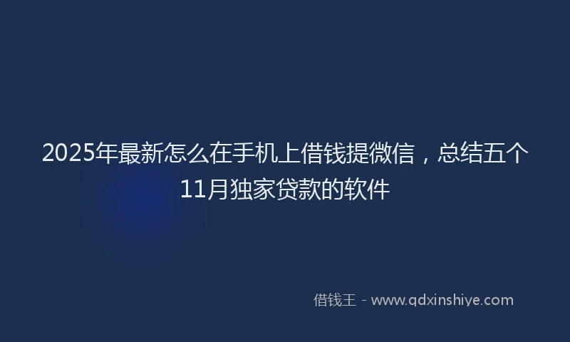 2025年最新怎么在手机上借钱提微信，总结五个11月独家贷款的软件