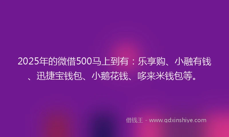 2025年的微借500马上到有：乐享购、小融有钱、迅捷宝钱包、小鹅花钱、哆来米钱包等。