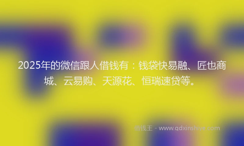2025年的微信跟人借钱有：钱袋快易融、匠也商城、云易购、天源花、恒瑞速贷等。