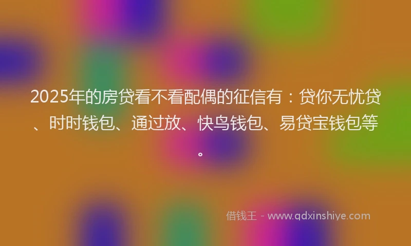 2025年的房贷看不看配偶的征信有：贷你无忧贷、时时钱包、通过放、快鸟钱包、易贷宝钱包等。