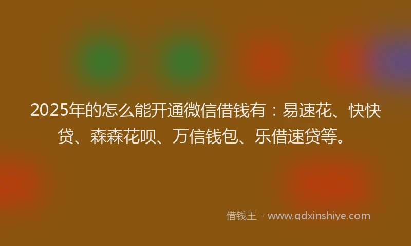 2025年的怎么能开通微信借钱有：易速花、快快贷、森森花呗、万信钱包、乐借速贷等。