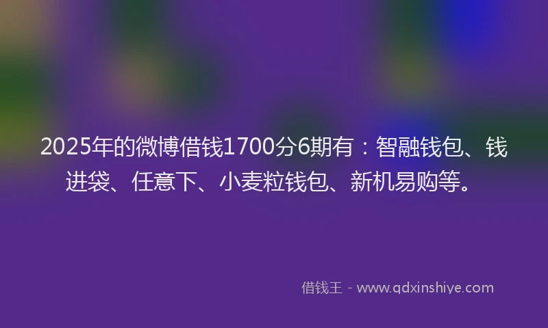 2025年的微博借钱1700分6期有：智融钱包、钱进袋、任意下、小麦粒钱包、新机易购等。