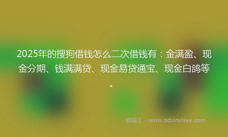 2025年的搜狗借钱怎么二次借钱有：金满盈、现金分期、钱满满贷、现金易贷通宝、现金白鸽等。