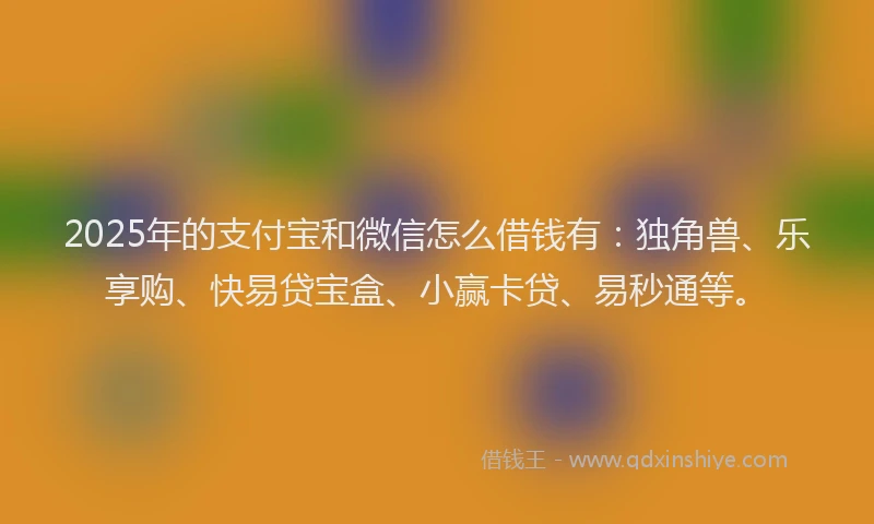 2025年的支付宝和微信怎么借钱有：独角兽、乐享购、快易贷宝盒、小赢卡贷、易秒通等。