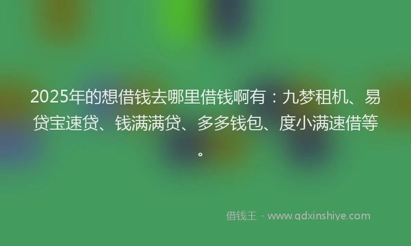 2025年的想借钱去哪里借钱啊有：九梦租机、易贷宝速贷、钱满满贷、多多钱包、度小满速借等。