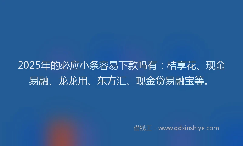 2025年的必应小条容易下款吗有：桔享花、现金易融、龙龙用、东方汇、现金贷易融宝等。