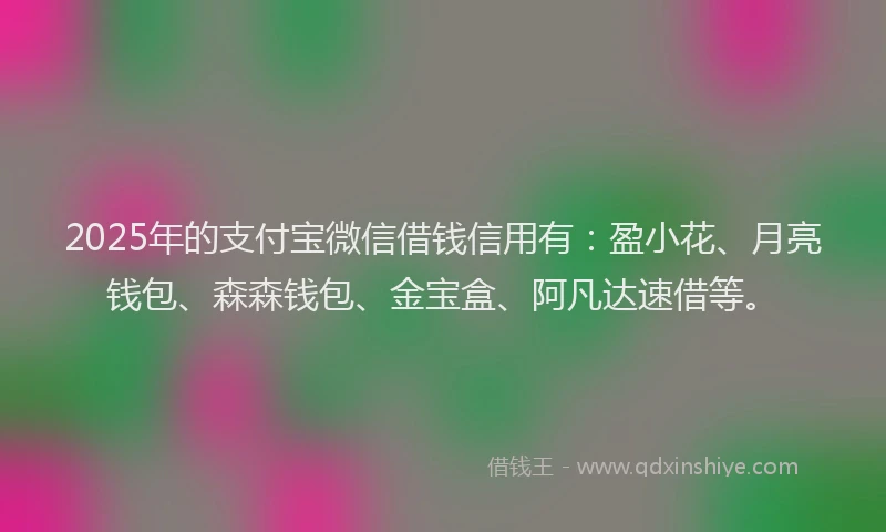 2025年的支付宝微信借钱信用有：盈小花、月亮钱包、森森钱包、金宝盒、阿凡达速借等。