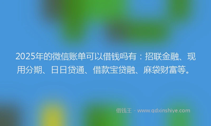 2025年的微信账单可以借钱吗有：招联金融、现用分期、日日贷通、借款宝贷融、麻袋财富等。