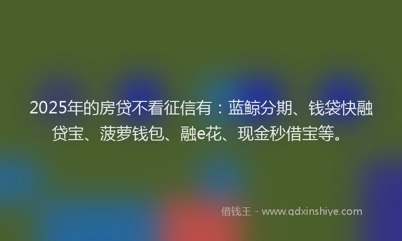 2025年的房贷不看征信有：蓝鲸分期、钱袋快融贷宝、菠萝钱包、融e花、现金秒借宝等。