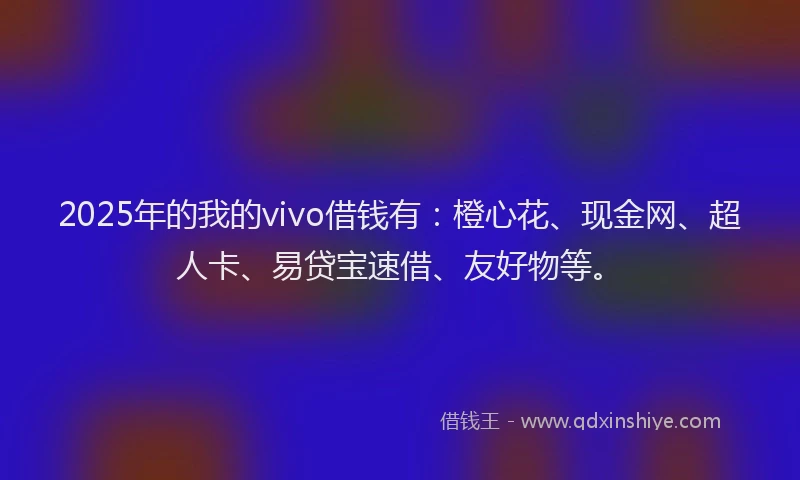 2025年的我的vivo借钱有：橙心花、现金网、超人卡、易贷宝速借、友好物等。