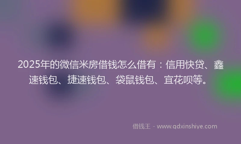 2025年的微信米房借钱怎么借有：信用快贷、鑫速钱包、捷速钱包、袋鼠钱包、宜花呗等。