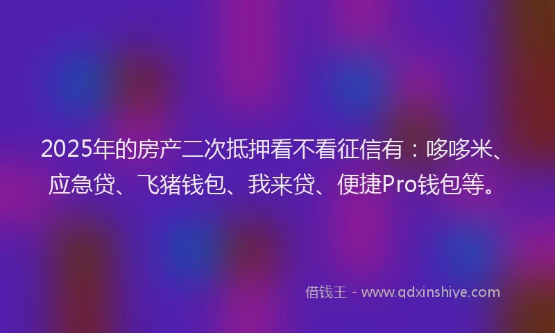 2025年的房产二次抵押看不看征信有：哆哆米、应急贷、飞猪钱包、我来贷、便捷Pro钱包等。